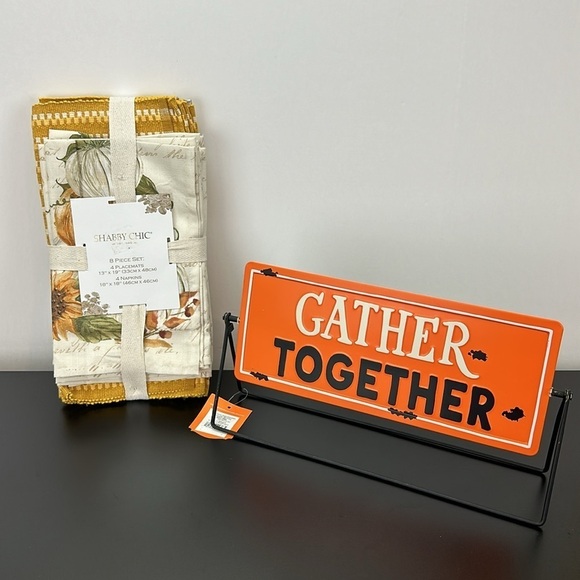 Shabby Chic 4 Placemats 4 Napkins Hyde & Eek Reversible Metal Tabletop Sign - Picture 11 of 11